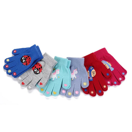 MIO New Kids Cute Cartoon Knitted Stretch Mittens Multi-color Soft Warm Acrylic Gloves Animal Pattern Magic Winter Gloves