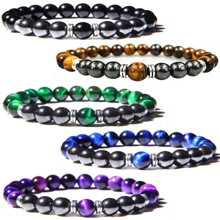 8mm Round Beads Magnetic Bracelet Tiger Eye Stone Combination Therapy Single Circle Lymph Detox Magnetic Bracelet for Couple