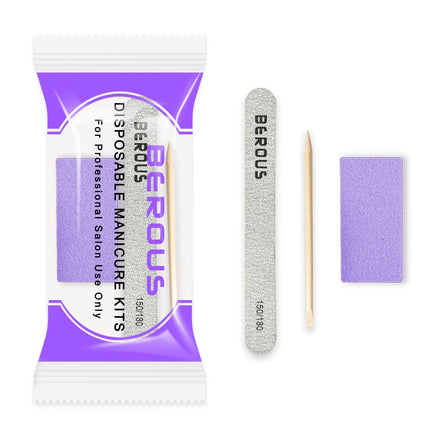 Berous 200sets/Carton Disposable Nail Tools 3Pcs Professional Manicure & Pedicure Kit with Dead Skin Removal Purple