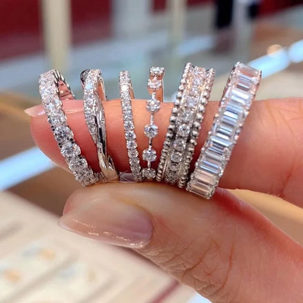 Huitan Silver Plated Round Rectangle Diamond Zircon Jewelry Gifts Wholesale 6 Styles Engagement Infinity Rings for Women