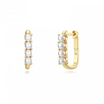 Milskye Custom Jewelry 925 Sterling Silver Zirconia U Shaped Pearl huggies Hoop Earrings