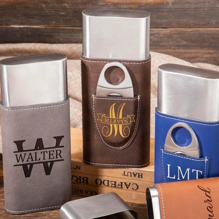 Wholesale Pu Leather Cigar Holder Custom Blank Laserable Leatherette Cigar Humidor for Men Gift
