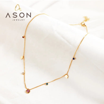Ason Minimalist Necklace Pendant Stainless Steel Jewelry with Zircon for Ladies and Girls
