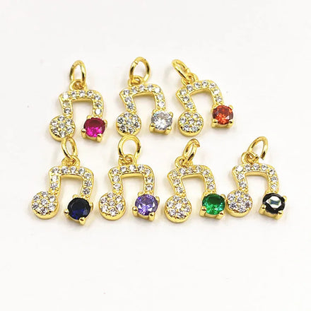 CZ8549 18K Gold Mini Jewelry Supplies Small Tiny Diamond CZ Music Musical Note Symbol Charm Pendant