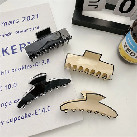 New Fashion Women Large Size Geometric Hair Claw Black Acetate Claw Clips for Thick Hair