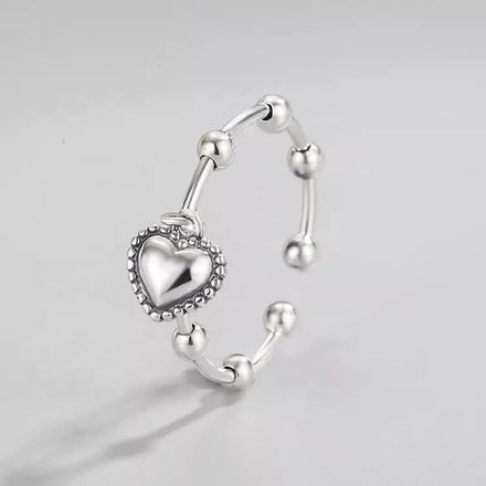 2025 New Arrival Heart Vintage Fidget Stress Relief Anxiety S925 Sterling Sliver Open Ring for Women