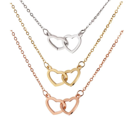 Hot Selling Trendy Female Wedding Gift Stainless Steel 18K Gold Plated Link Chain Hollow Interlocking Heart Pendant Necklace