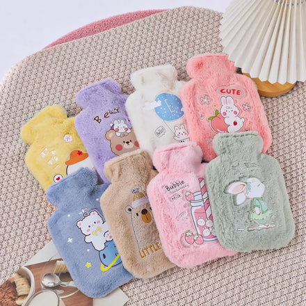 Wholesale Thickened PVC Hot Water Bottle Cartoon Plush Water Filling Warm Water Bag