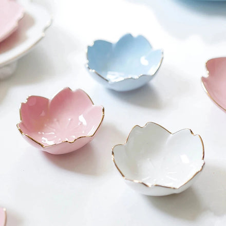 Ceramic Seasoning Dishes Dish Sushi Dipping Bowl Cherry Blossom Sauce Tea Bag Holder Serving Plate for Kitchen