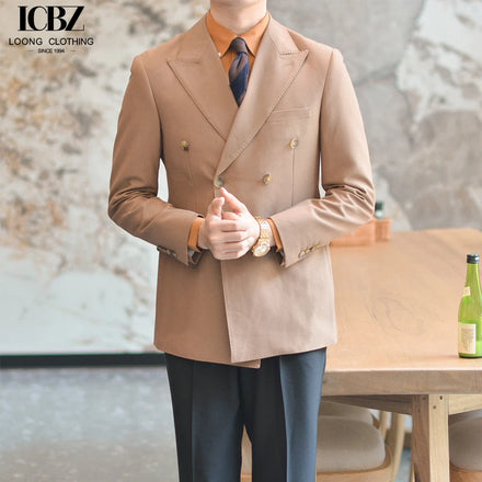 Suit Jacket Men Suit Italian Style Men's Slim Professional Business Double Breasted Caramel Color British blazer Suit Jacket