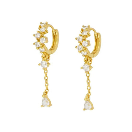 Milskye Bridal Jewelry Set 925 Sterling Silver Gold Plated Rhinestone Dangle Drop Hoop Earrings for Wedding