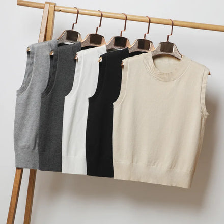 S-4XL Knitted Tops Brown Preppy Cute Crop Korean Style Knitwear v Neck Oversized Beige Sweaters for Women Fashion Vest