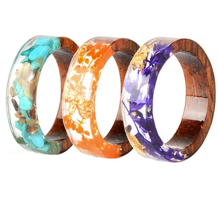 SC Creative Handmade Dried Flower Resin Rings Fashion Inlay Gold Foil Stone Seaweed Secret Forest Wood Rings Women