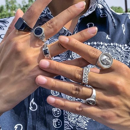 Hot Selling Geometric Crystal 6-Piece Set Ring Stainless Steel Ring Men Freemason Symbol Templar Freemasonry Rings