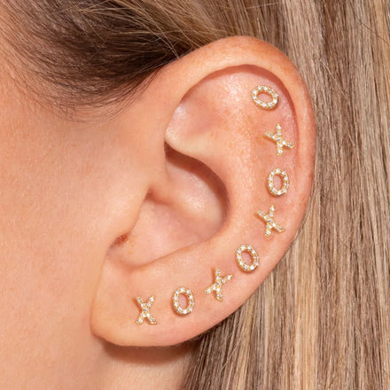 Dropshipping Shiny Zircon Dainty Petite Pairings OX Letter Earrings 18K PVD Gold Plated Stainless Steel Initial Stud Earrings