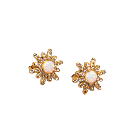 18K Gold Plated Stainless Steel Starburst Huggie Earrings with Opal Stars Diamonds Trendy Wedding Jewelry Hoop Earrings
