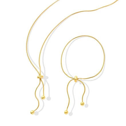 Fashion 18k Gold Plated Stainless Steel Non Tarnish Round Snake Bone Chain Adjustable Necklace Bracelet Jewelry Set for Women
