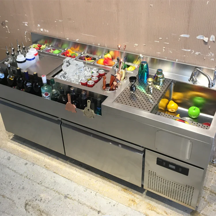 Commercial Stainless Steel Food & Beverage Bar Station for Milk Tea Cocktail Cafe Use-Customized Size CE Certified