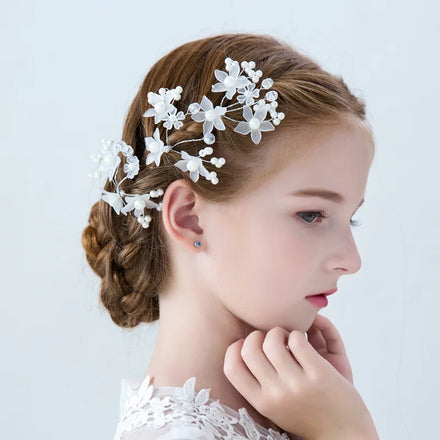 3PCS Children's Headdress Pearl Hair Hairpin Girl White Leaf Hair Clip Hair Accessories Headpieces
