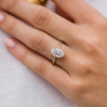 Luster Classic Oval Cut 3 Carat Lab Grown Diamond Rhodium Plated 18K Gold Wedding Ring for Party Occasions