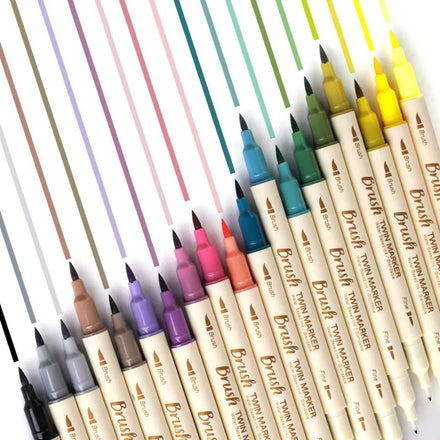 Soft Dual Tip Non-Toxic Marker Pen Fine Liner Retro Color Calligraphy Brush Pen Set for School Classroom