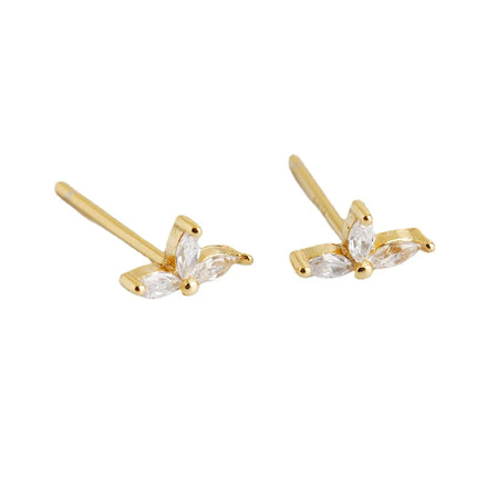 Popular 925 Sliver Sterling Full Zircon Flower Gold Plated Jewelry Stud Earring for Women