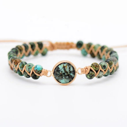 Handmade Yoga Braided Double Layer Charm Bracelet 4mm Natural African Turquoise Stone Beaded Wrap Ethnic Style Christian Gift