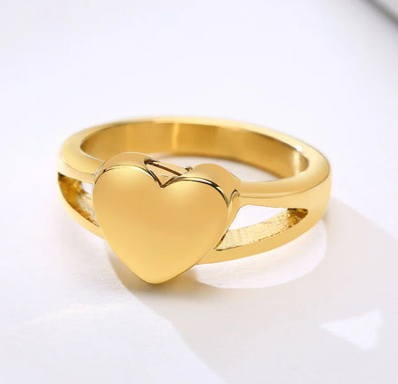 Stainless Steel Custom Engravable 18K Gold Plated Cremation Ashes for Human Pet Heart Urn Rings Jewelry Women