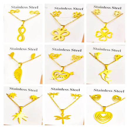 Wholesale Gold-Plated Stainless Steel Jewelry for Women More Than 100 Sets Necklace Earrings for Wedding Accessories or Gifts