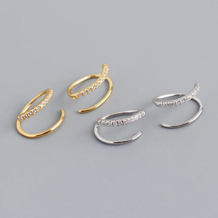 Fashion Earrings Jewelry 925 Sterling Silver Gold Plated Shiny Cz Diamond Cross Double Line Ear Cuff Earrings Jewelry for Women