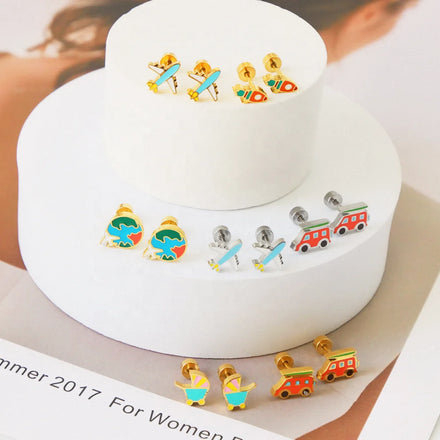Nickel Free 304/316 Stainless Steel Earrings Custom New Cartoon Design Kids Screw Back Earrings Jewelry for Women 2022