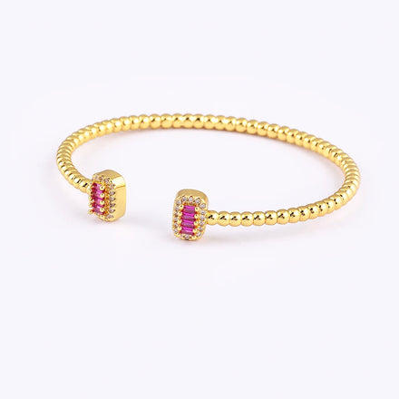QIKU Bohemian Rectangle Rhinestone Opening Adjustable 18K Gold Plated Copper Bangles Zircon Charm Women's Jewelry Accessories