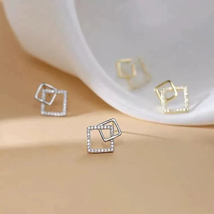 Fashion Earrings Jewelry 925 Sterling Silver Geometric Zircon Earrings Women Gold Plated square Stud Earrings for Women