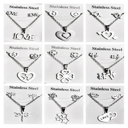 Women's Jewelry Gift Accessories Cheap Wholesale Simple Fashion Set Stainless Steel Necklace and Earrings