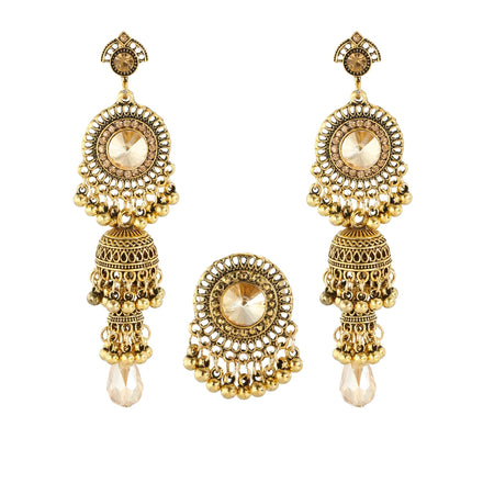 Vintage Bollywood Indian Drop Jhumka Pendant for Women Children's Girls Antique Bronze Plated Alloy Crystal Rhinestone Hinduism