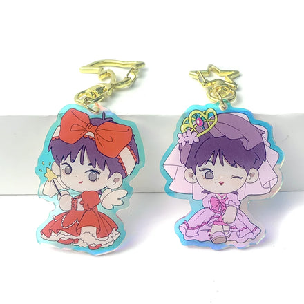 Creative Design Double Sided Carabiner Keychain Laser Cut Anime Holographic Rainbow Glitter Epoxy Transparent Custom Plastic