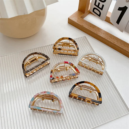 New Medium Acetic Acid Plate Semi Circular Alloy Temperament Hollow Hairpin