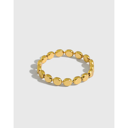 S925 Sterling Silver Ins Niche Geometric Flat Bead 18K Gold Smart Ring Round Bead Rings for Men Women Fashion Jewelry