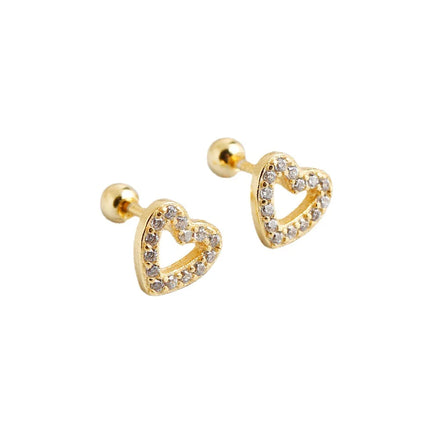 Fashion 925 Silver Gold Plated Heart Cz Stud Earrings Gold Plated Piercing Screwbacks Stud Earring 2023