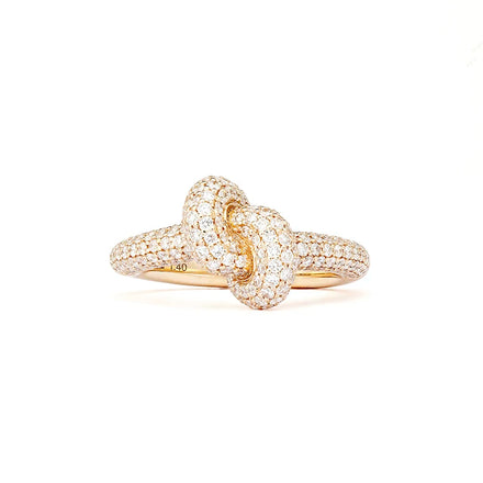 18K Gold Plated Chunky Thick Twisted Dome Zircon CZ 925 Sterling Silver Rope Fat Knot Ring for Women-for Wedding or Party