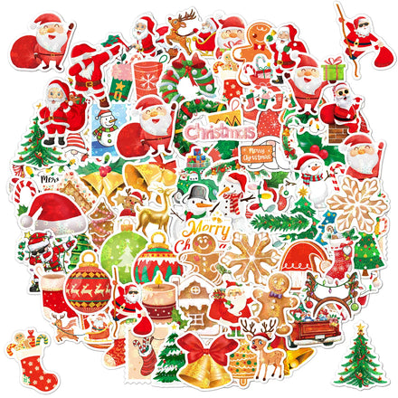 100pcs Holographic Christmas Stickers Laptop Gift Cute Cartoon Decoration Waterproof Stickers Waterproof Vinyl Glitter Sticker