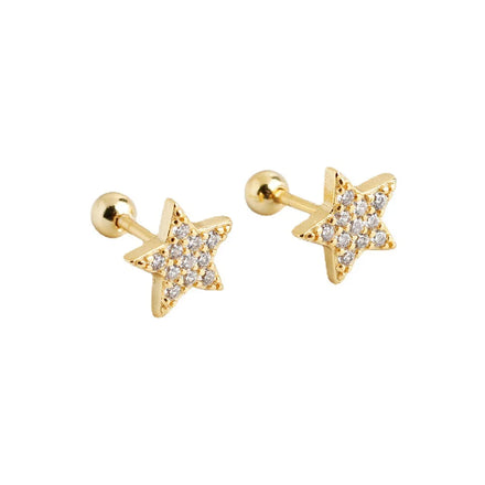 NEW 925 Silver Minimalist Five Star Shape Diamond Crystal Earrings Gold Plated Piercing Stud Earring 2023