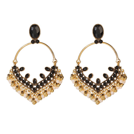 Bohemian Retro Bollywood Style Gold Drop Earrings Handmade Jumka Jhumka Zinc Alloy Platinum Plated for Women Wedding Occasion