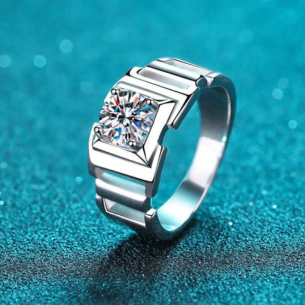 Aimgal GRA Certified Mens 2ct Round Brilliant Cut Moissanite Ring D-VVS1 3EX Prong Setting in S925 Silver Plated Pt950