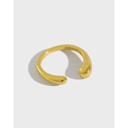 925 Sterling Silver Simple Water Drop Adjustable Rings Polishing 18K Gold Rings Opening Finger Fashion Jewelry Rings for Women