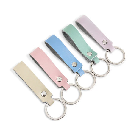 Macaron Color System Custom Blank Car Holder Leather Key Chain with Letterpress Printing Letter Style and Carving