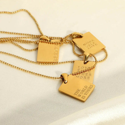 New Fashion Stainless Steel Inspired Necklace Gold Engraved square Delicate Pendant Letter Necklace Gold Pendant Necklace