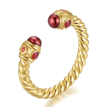Brass Open Adjustment Ring 18K Gold Plated Red Epoxy Free Size Twist Shape Trendy Micro Insert Women's Wedding Anniversary