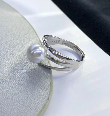 R1086 8-9mm Natural Freshwater Pearl Ring Accessory 925 Sterling Silver Adjustable Size Engagement Jewelry Ring for Women