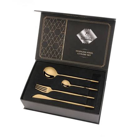 24PCS Gold Plated Flatware 18/8 Stainless Steel Cutlery Set Restaurant Silverware 24PCS